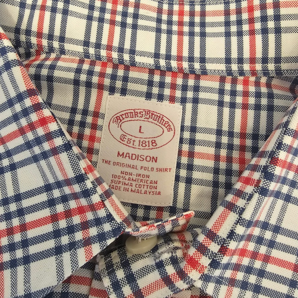Brooks Brothers Madison Plaid Check Non-Iron 100% Supima Cotton Mens Shirt L - Picture 2 of 7
